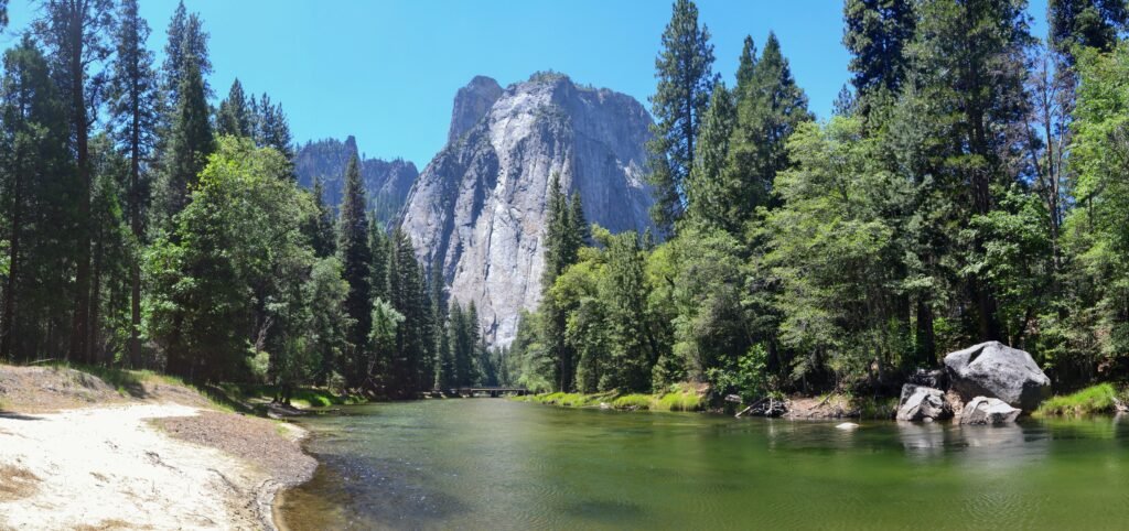 Vista paradisiaca en Yosemite, con un bosque y un lago